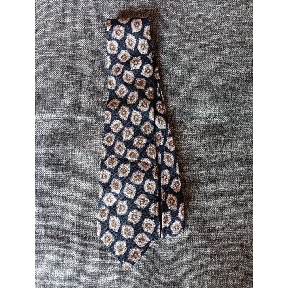 Tie 70s 80s 90s Y2K Mens Guy Laroche Silk Black Beige 3.75 Wide 58 Long